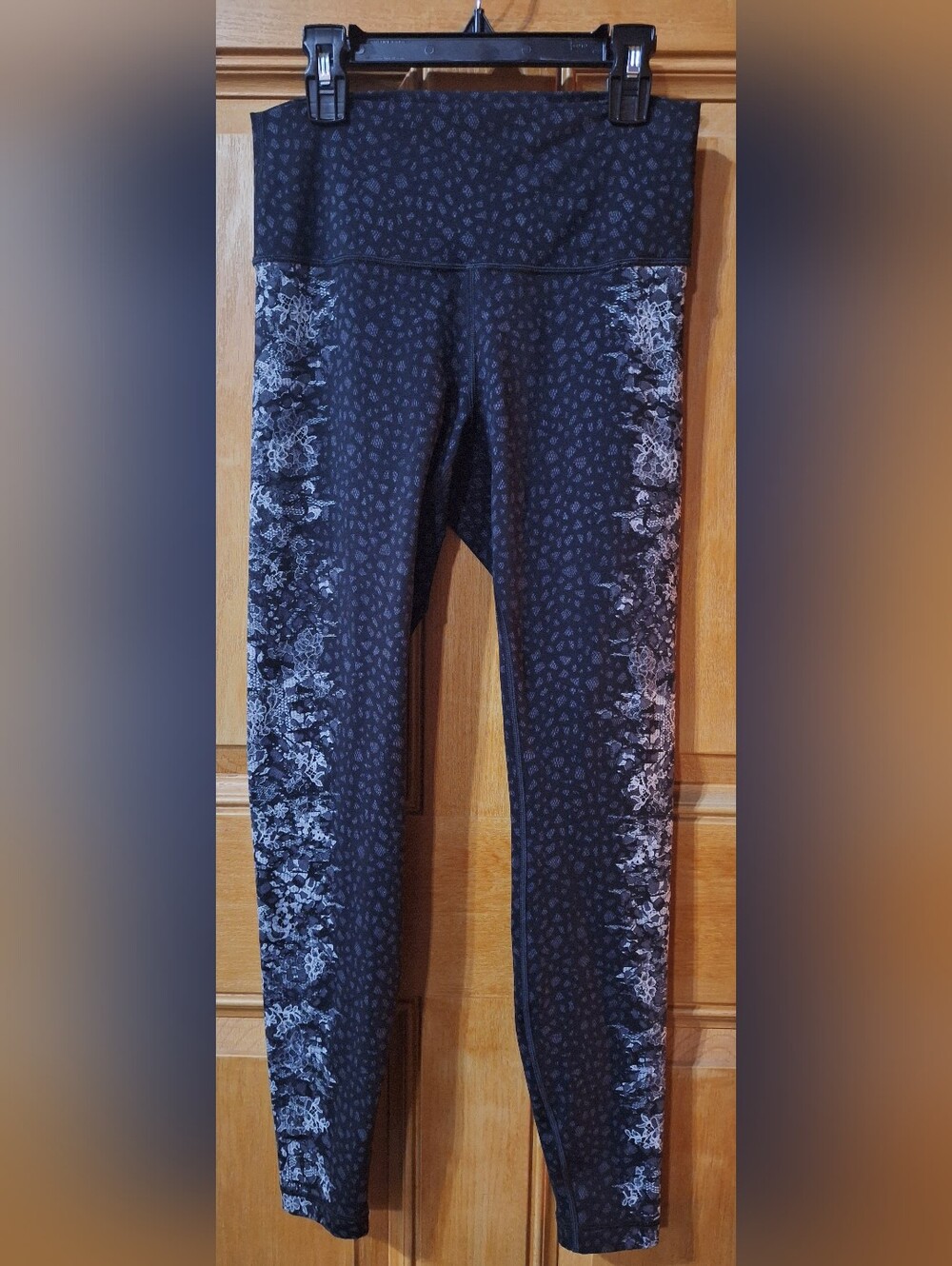 Black Patterned High-Waist Leggings with Side Floral Detail By Lululemon